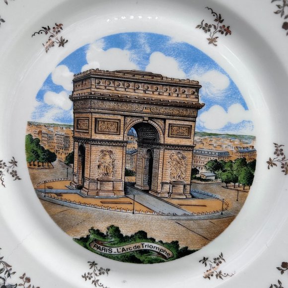VTG Paris L'Arc De Triomphe Scalloped Decorative Porcelain Plate 9" Collectible - Picture 3 of 13